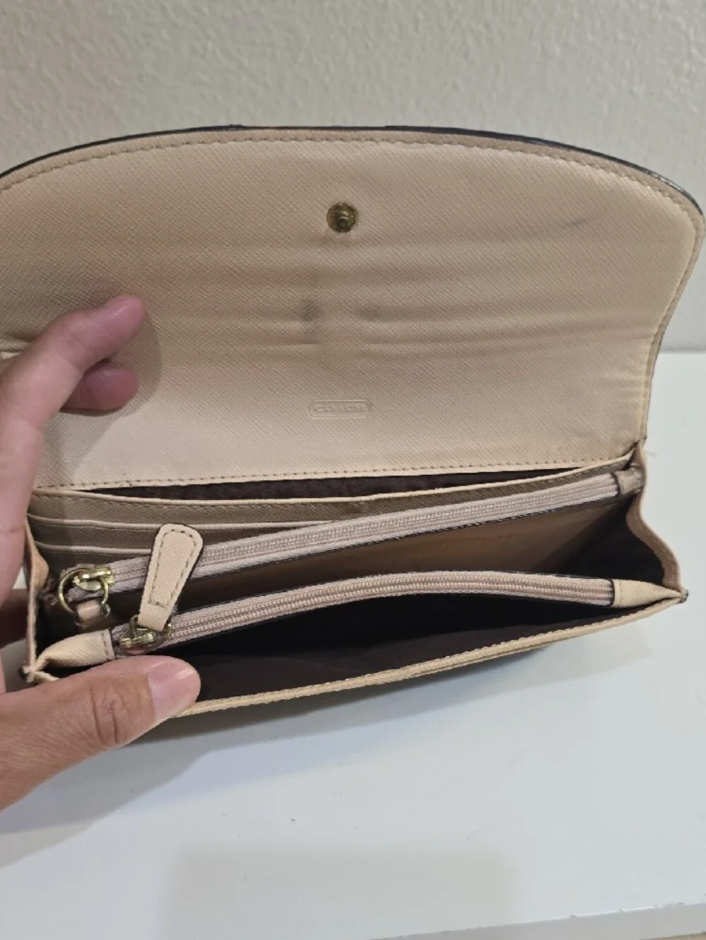 Coach Black Signature Leather Flap Wallet with Gold-Tone Turnlock